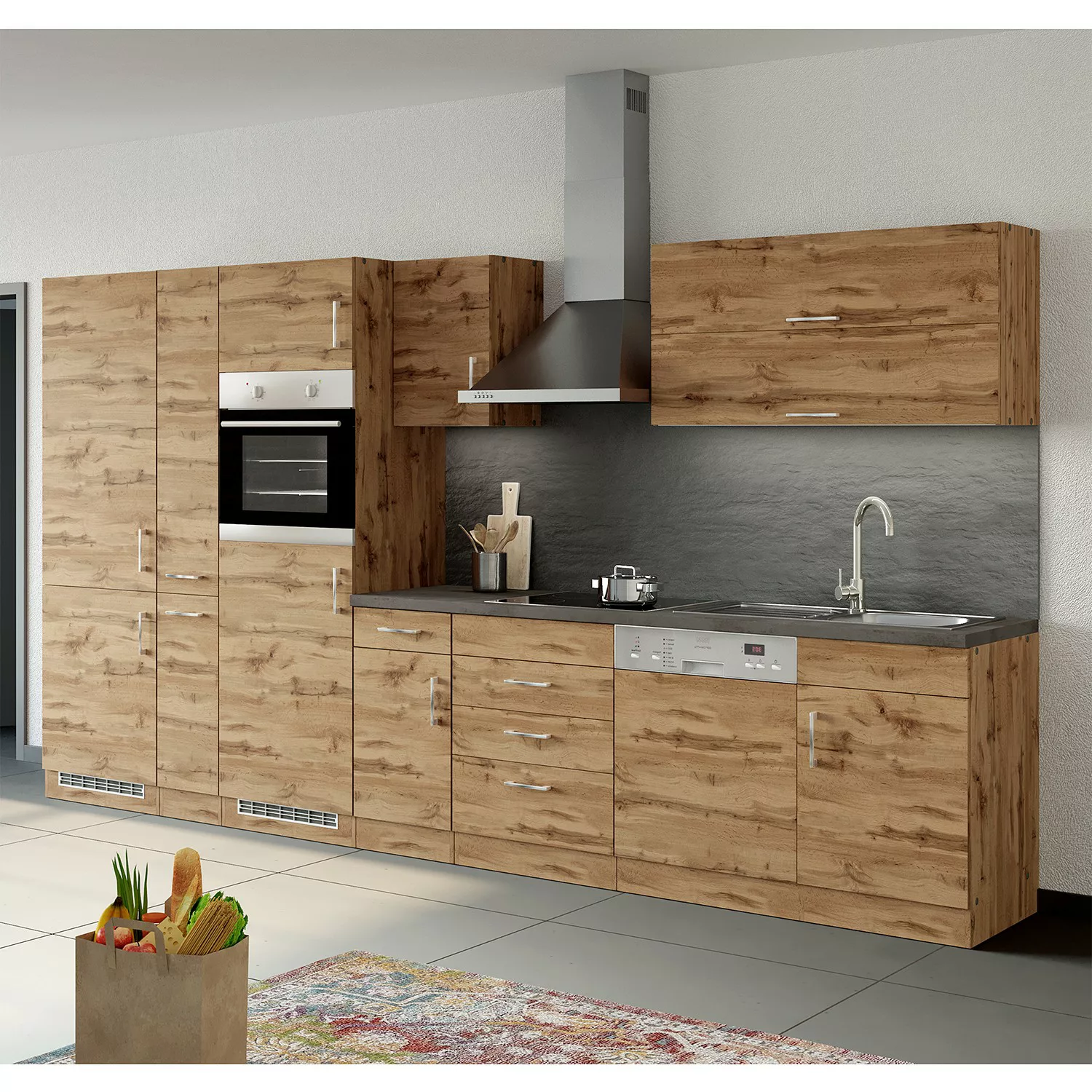 Held Möbel Küchenzeile Sorrento 360 cm Wotaneiche-Grafit ohne E-Geräte günstig online kaufen