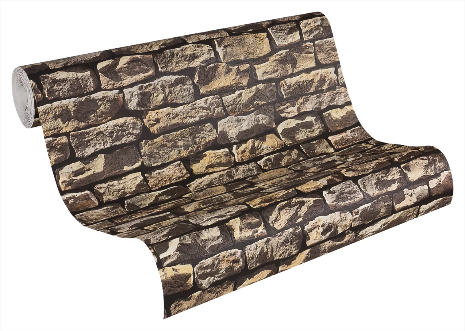 Bricoflor Mauer Tapete in 3D Optik Braune Steintapete aus Vlies Naturstein günstig online kaufen