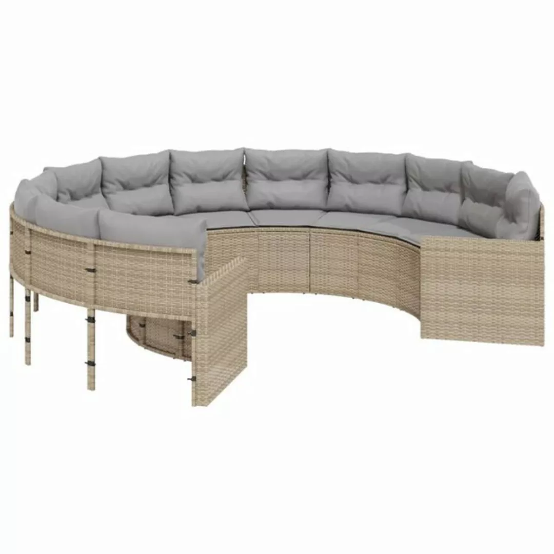 vidaXL Loungesofa Gartensofa mit Kissen Rund Beige Poly-Rattan günstig online kaufen