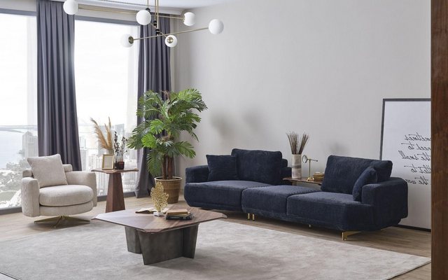 Xlmoebel Sofa Dreisitzer in Blau und Sessel in Weiß, Designer Wohnzimmer, H günstig online kaufen