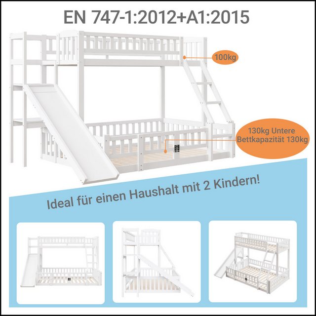 Flieks Etagenbett, Kinderbett Holzbett 90x200+140x200cm mit Ausfallschutz R günstig online kaufen