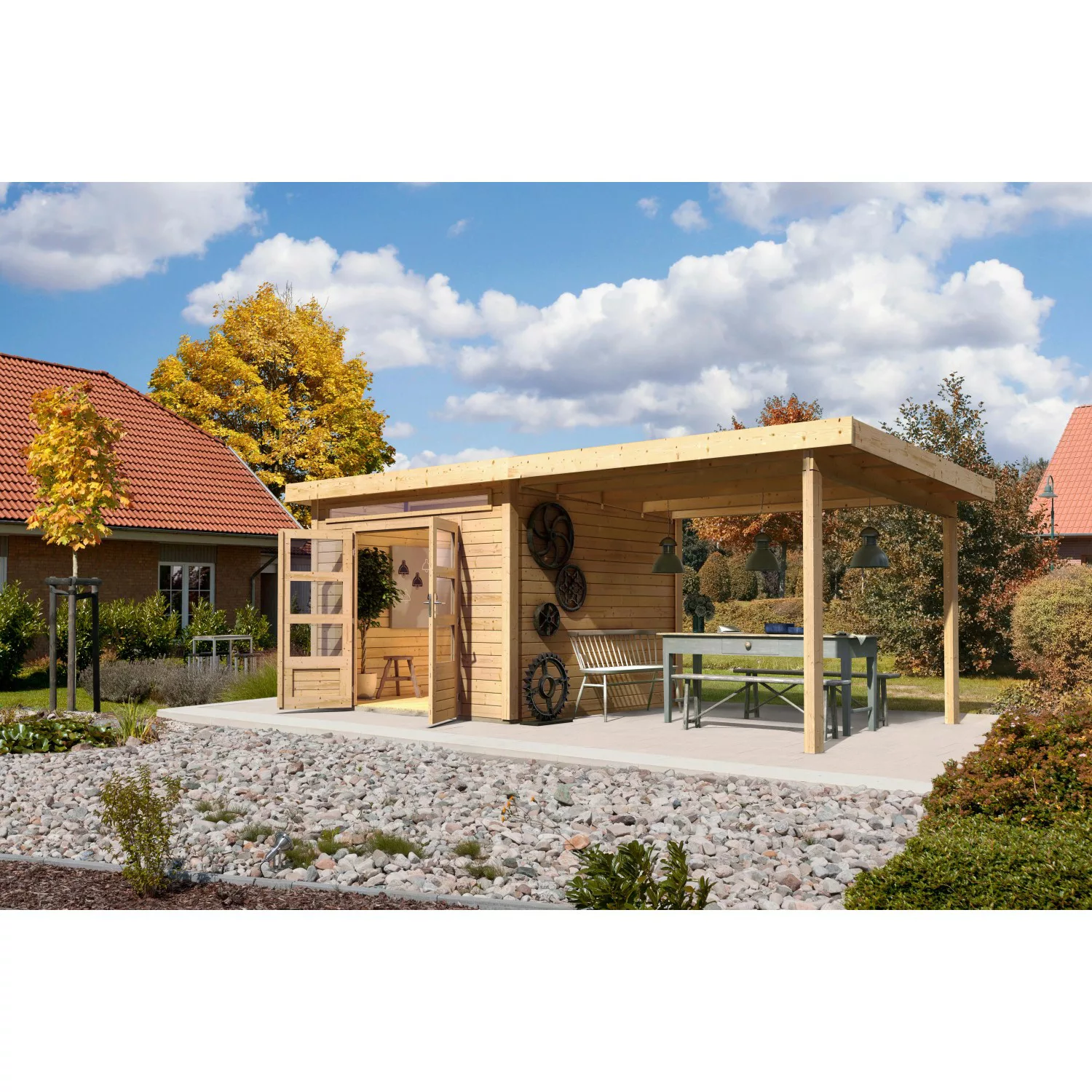Karibu Holz-Gartenhaus Kumla 6 Natur Pultdach Unbehandelt 270 cm x 270 cm günstig online kaufen