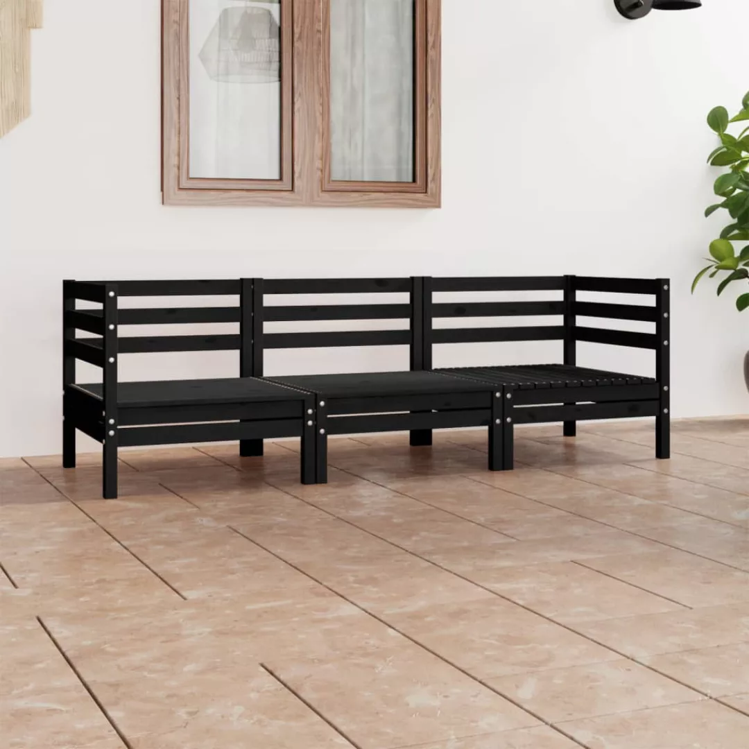 3-tlg. Garten-lounge-set Schwarz Massivholz Kiefer günstig online kaufen