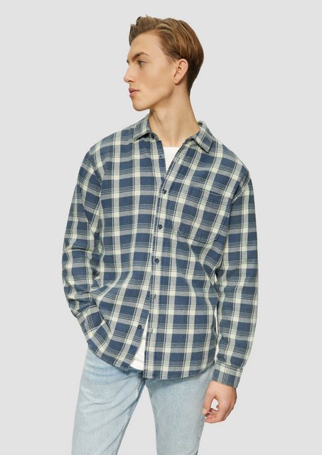 QS Langarmhemd Regular Fit: Gewaschenes Flanell-Hemd mit Karo-Muster Waschu günstig online kaufen