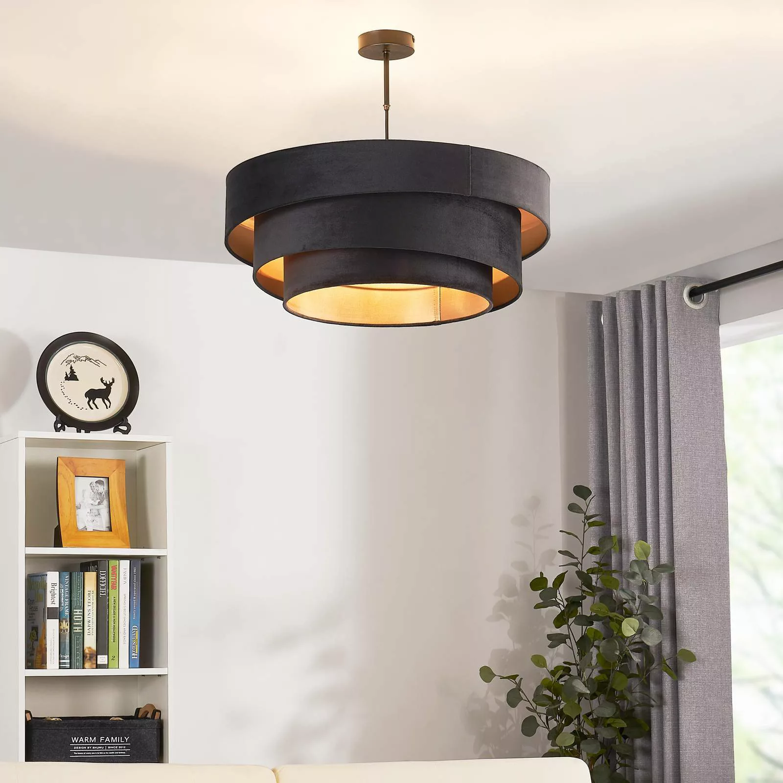 Lindby Deckenlampe Jusari, schwarz, Textil, Ø 56 cm, E27 günstig online kaufen