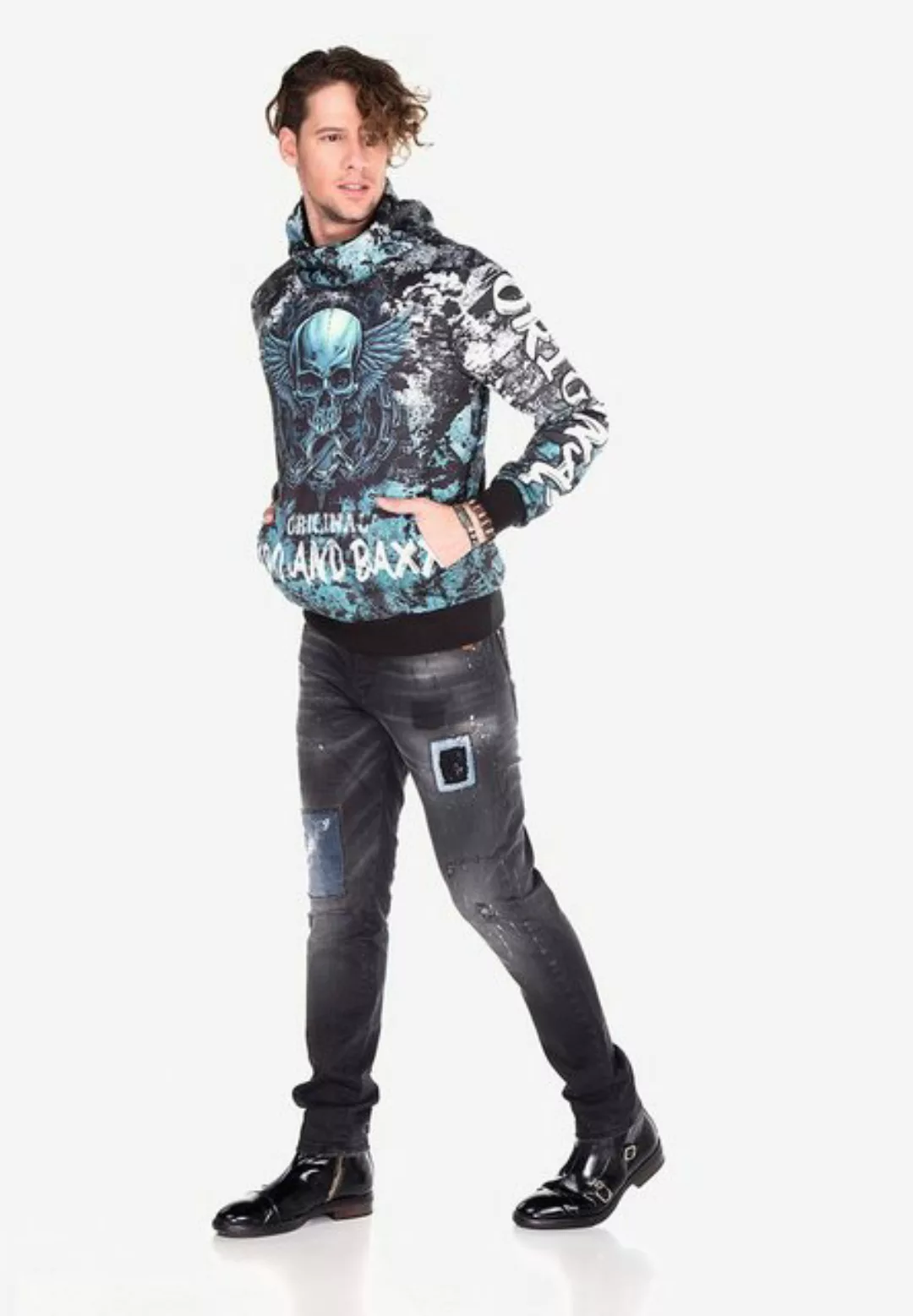 Cipo & Baxx Kapuzensweatshirt mit coolem Allover-Print günstig online kaufen