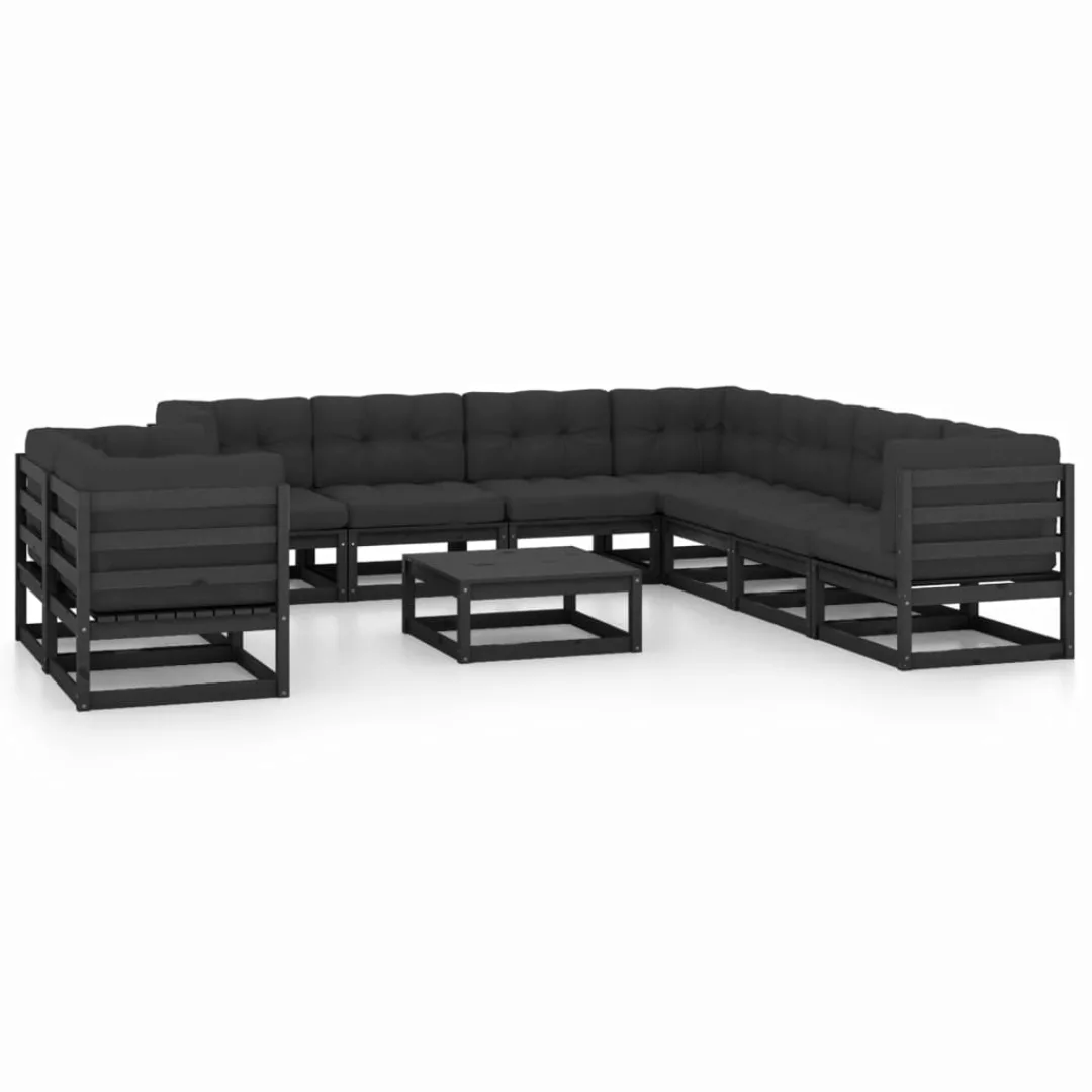 10-tlg. Garten-lounge-set Mit Kissen Schwarz Massivholz Kiefer günstig online kaufen