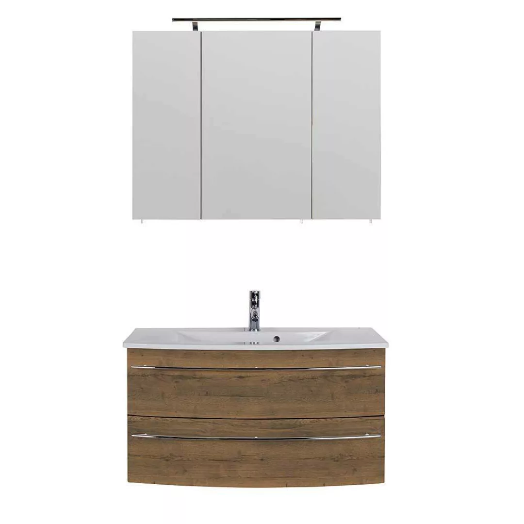 Waschtisch Set mit Becken und Spiegelschrank Eiche dunkel Touchwood (zweite günstig online kaufen