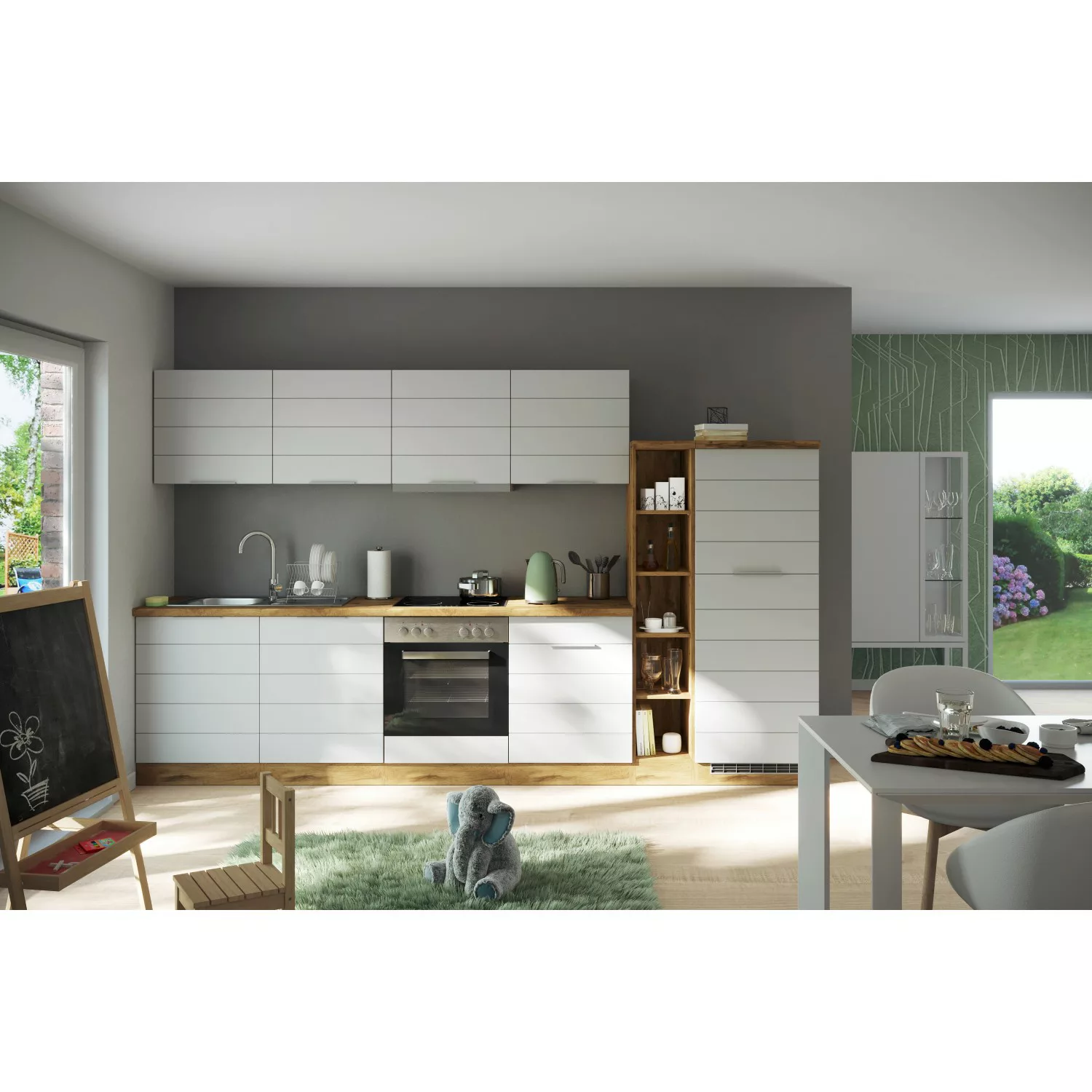 Held Möbel Küchenzeile/Küchenblock 330 cm Matt Weiß-Wotaneiche ohne E-Gerät günstig online kaufen