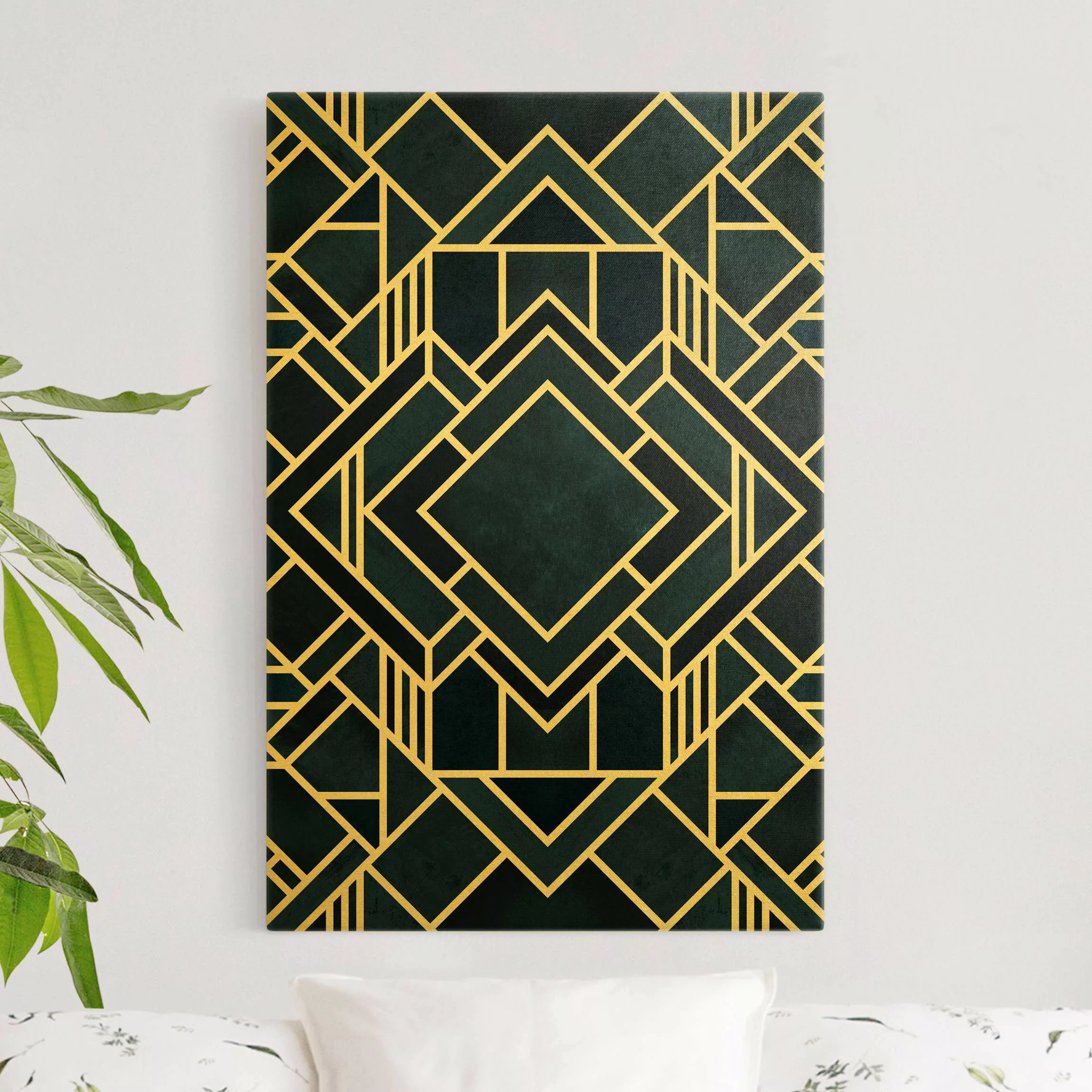 Leinwandbild Gold Goldene Geometrie - Art Deco Blau günstig online kaufen