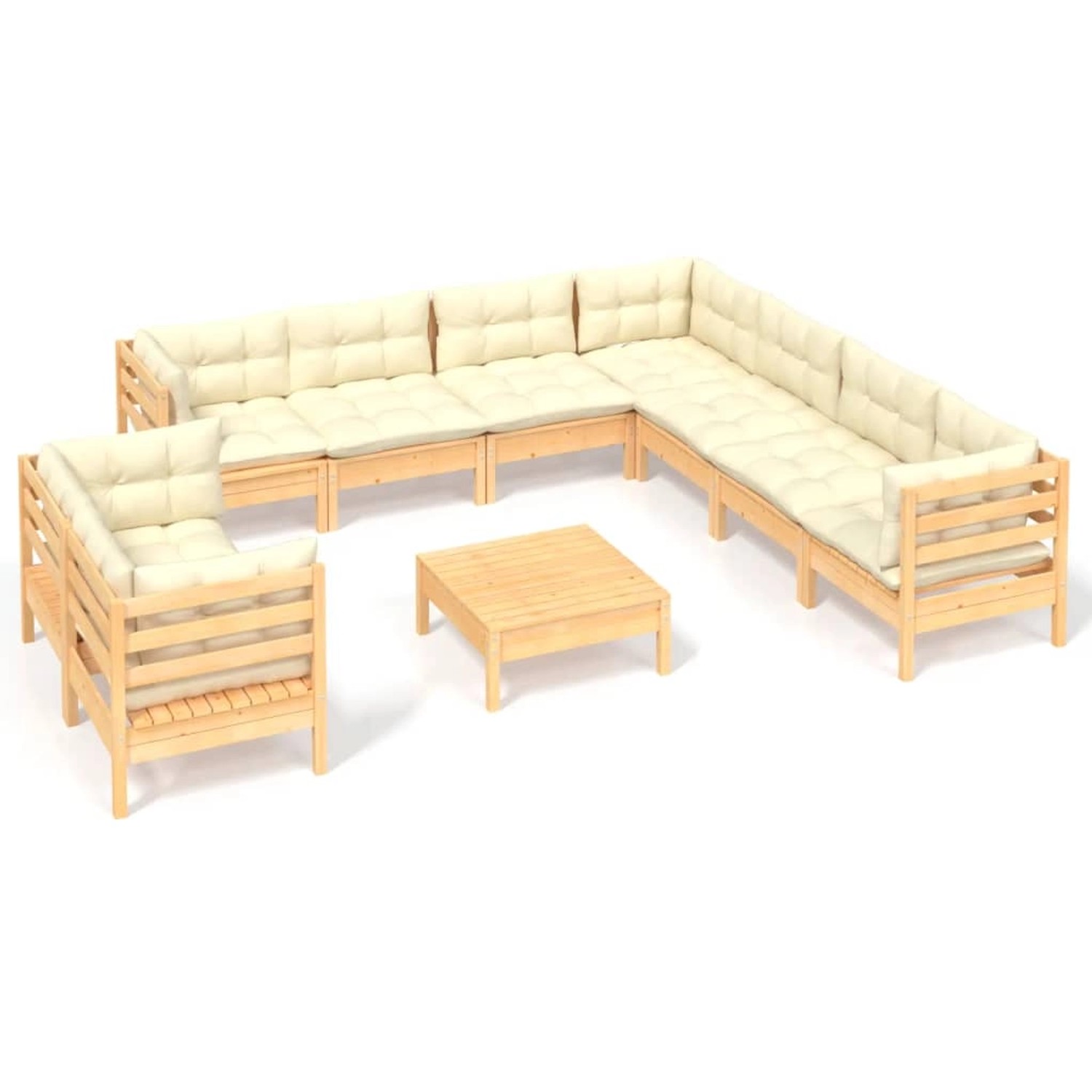 10-tlg. Garten-lounge-set Mit Creme Kissen Massivholz Kiefer günstig online kaufen