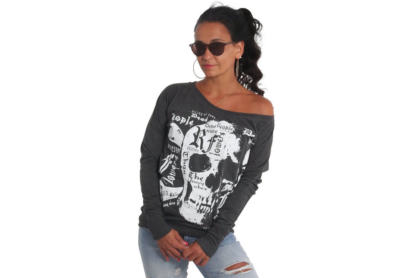 YAKUZA Langarmshirt Skull Script im Boyfriend Look günstig online kaufen