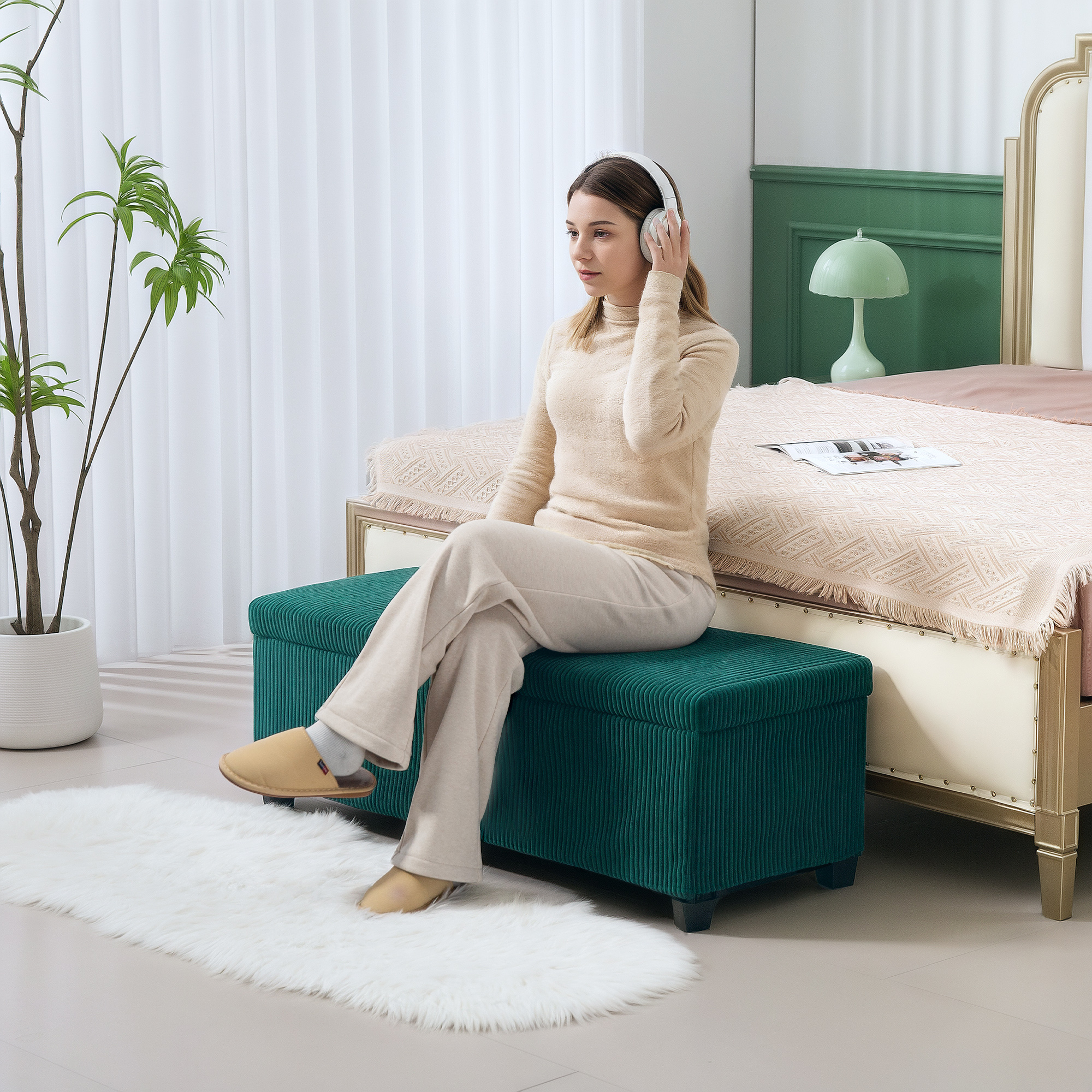 HOMCOM Samt Cord Aufbewahrungshocker 84L Hocker Bank End Of Bed Aufbewahrun günstig online kaufen