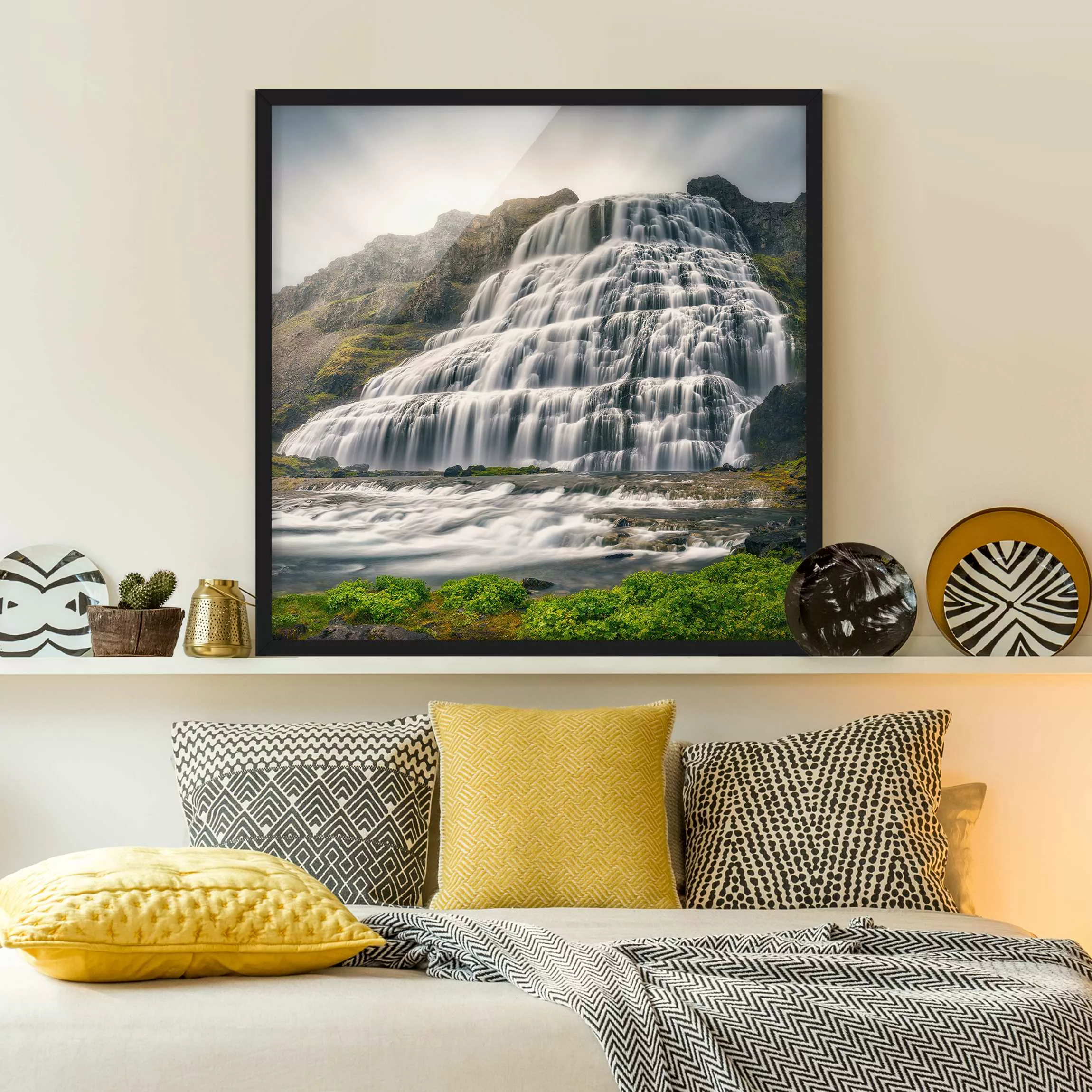 Bild mit Rahmen Natur & Landschaft - Quadrat Dynjandi Wasserfall günstig online kaufen