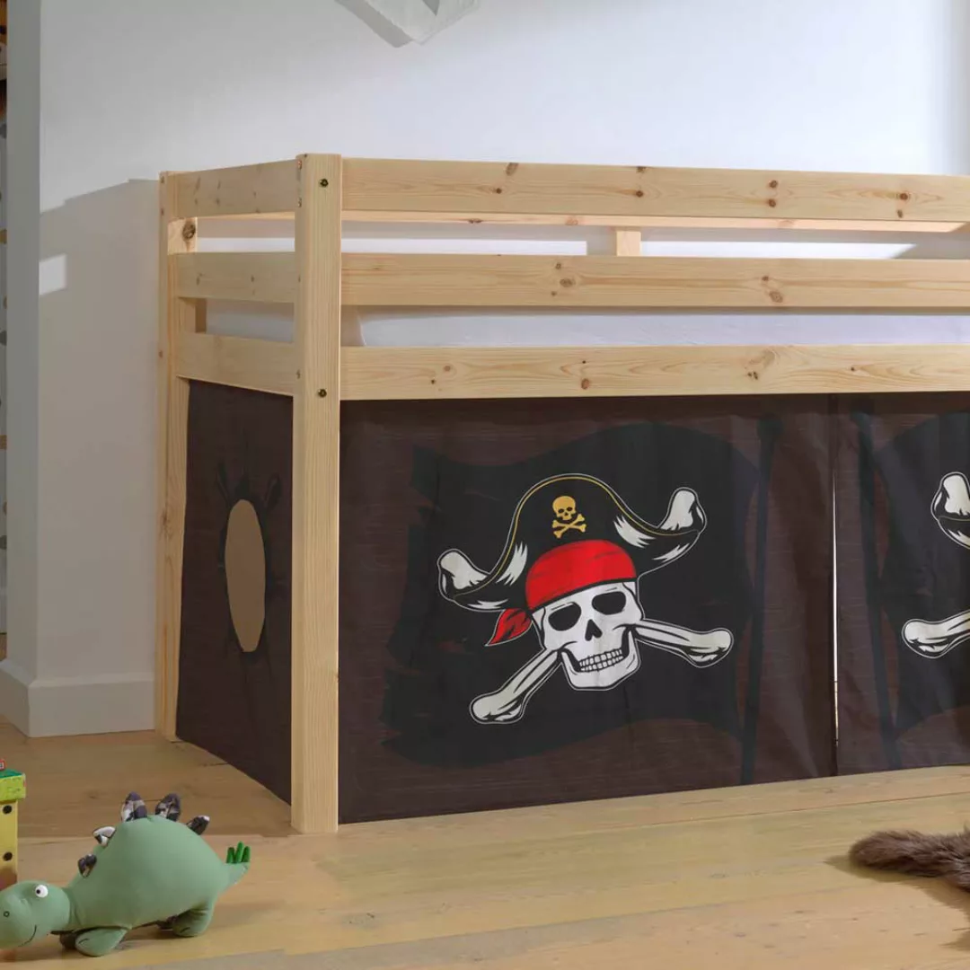 Piraten Bett aus Kiefer Massivholz lackiert Vorhang Set günstig online kaufen