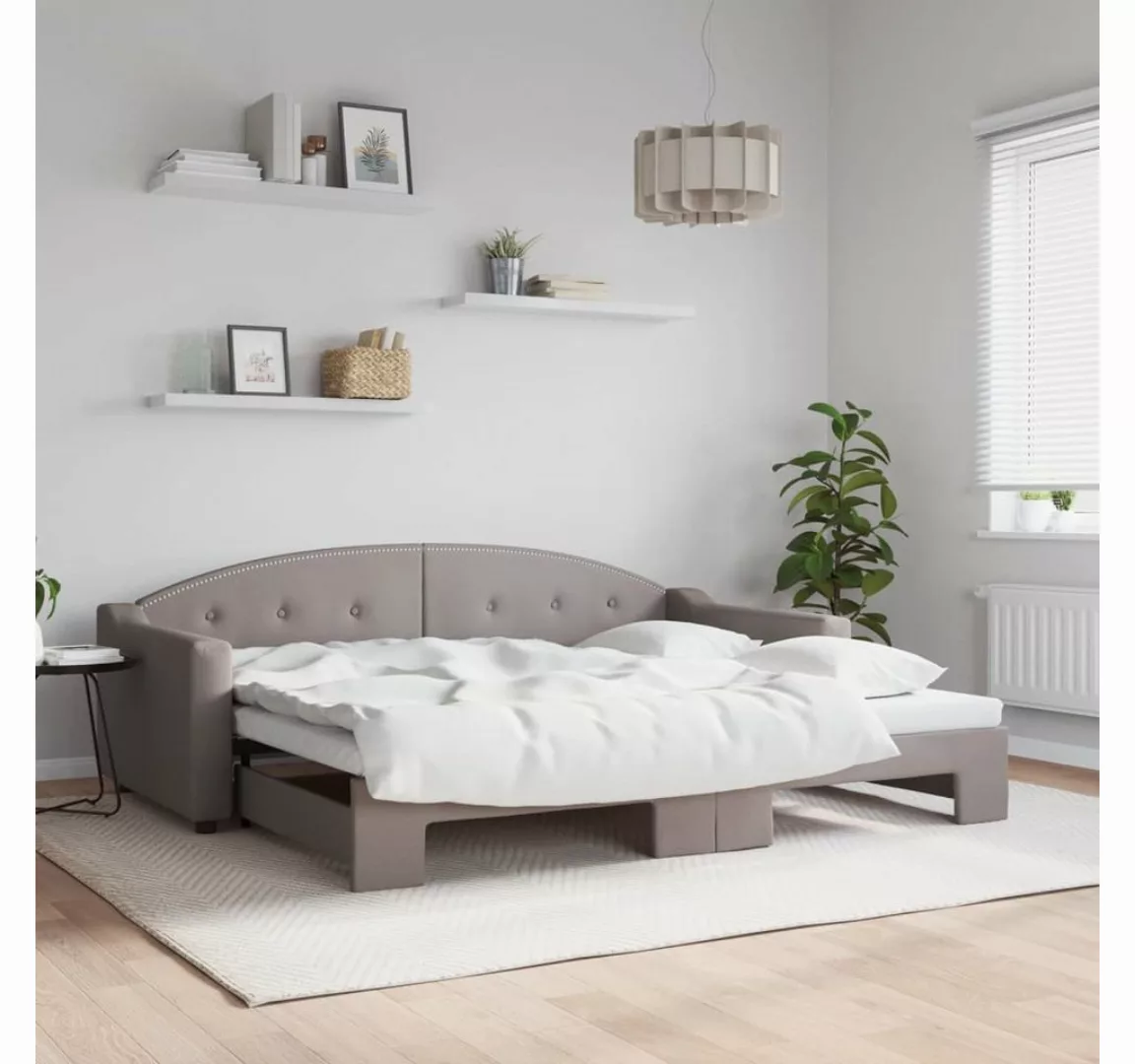 vidaXL Gästebett Gästebett Tagesbett Ausziehbar Taupe 90x200 cm Stoff Bett günstig online kaufen