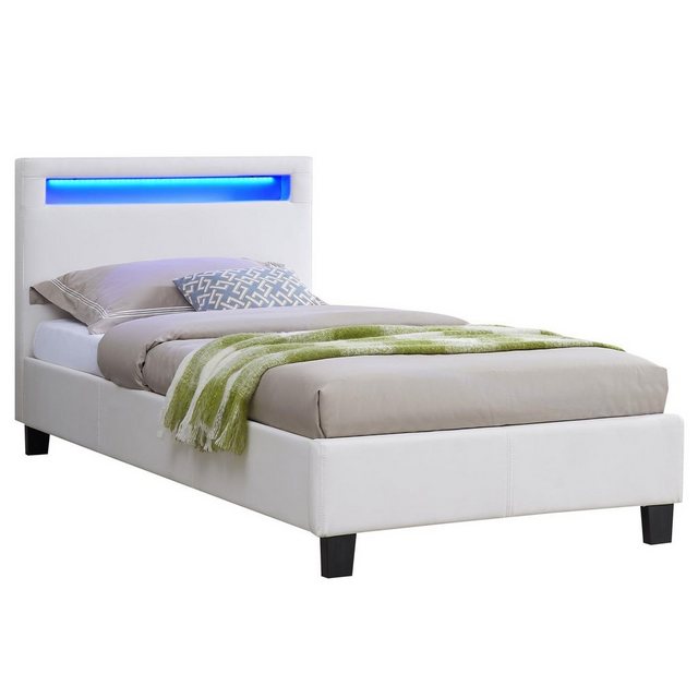 CARO-Möbel Polsterbett MANDALAY, LED Bett 90 x 200 cm Einzelbett mit Latten günstig online kaufen