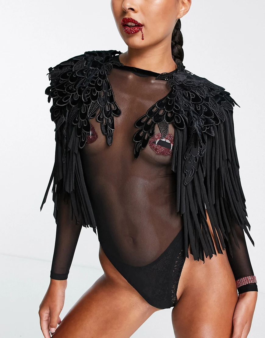 Ann Summers – Schwarzes Cape mit Guipure-Stickerei günstig online kaufen