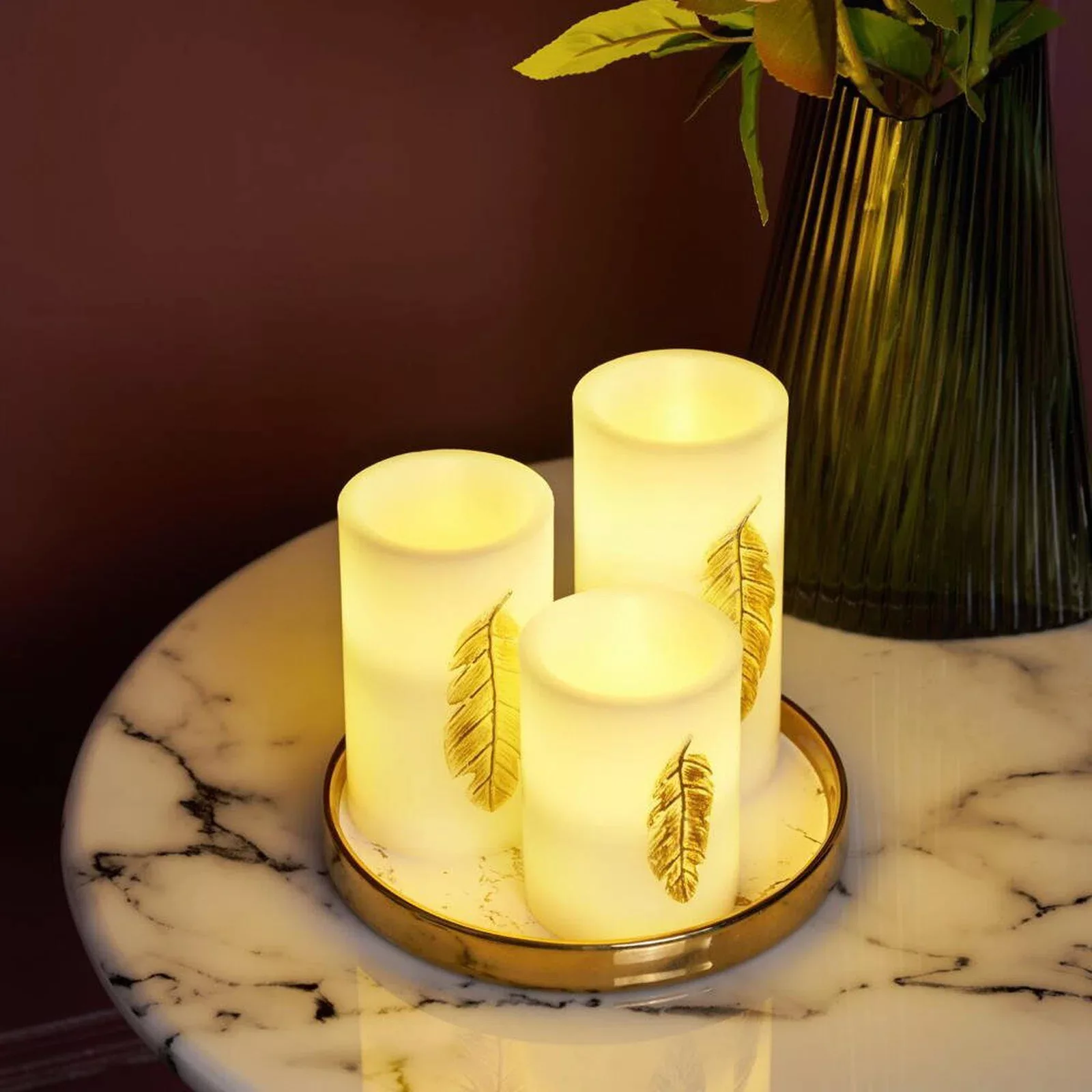 LED Wachskerze Golden Feather in Weiß und Gold 3x 0,2W 12lm günstig online kaufen
