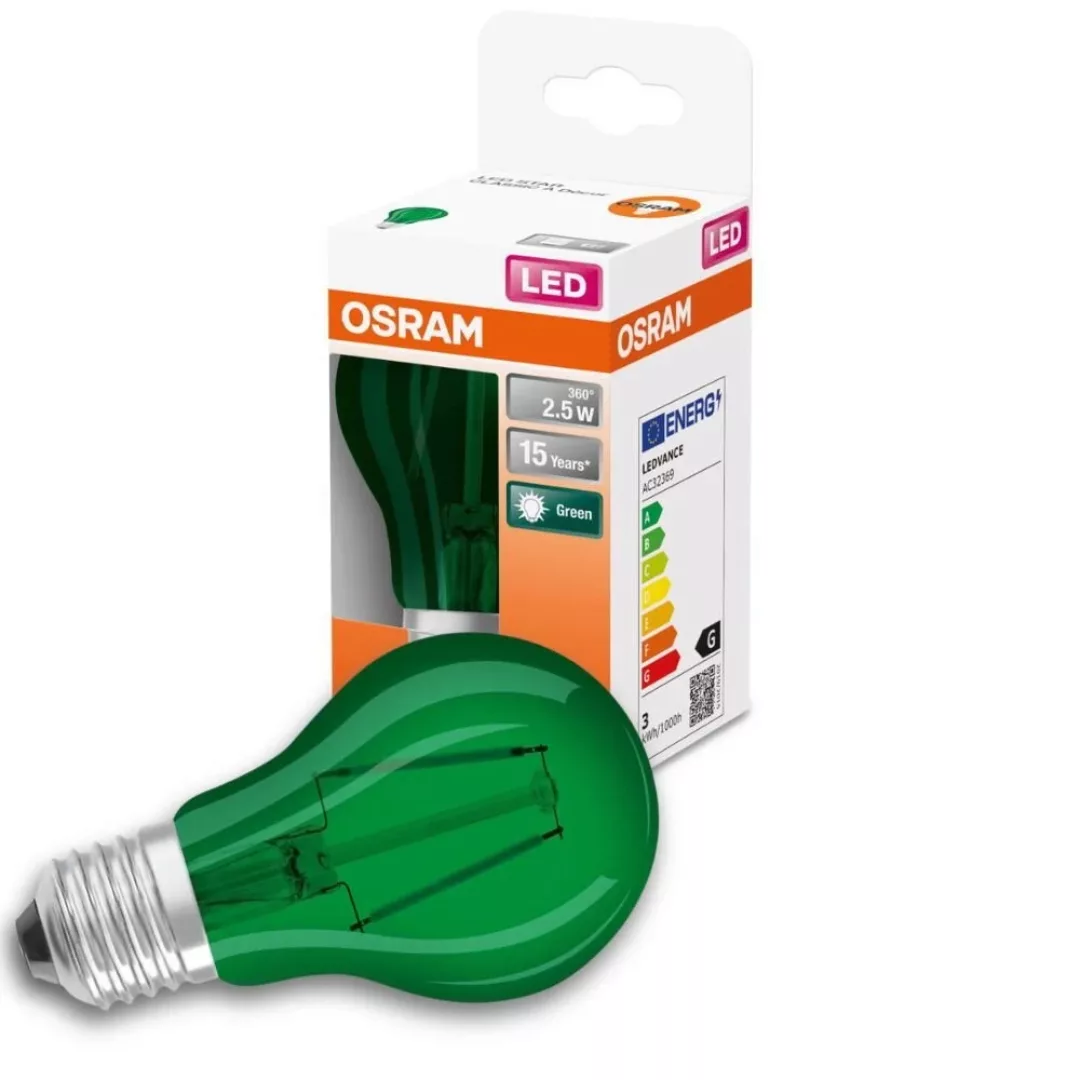 Osram LED Lampe ersetzt 7W E27 Birne - A60 in Grün 2,5W 45lm 7500K 4er Pack günstig online kaufen