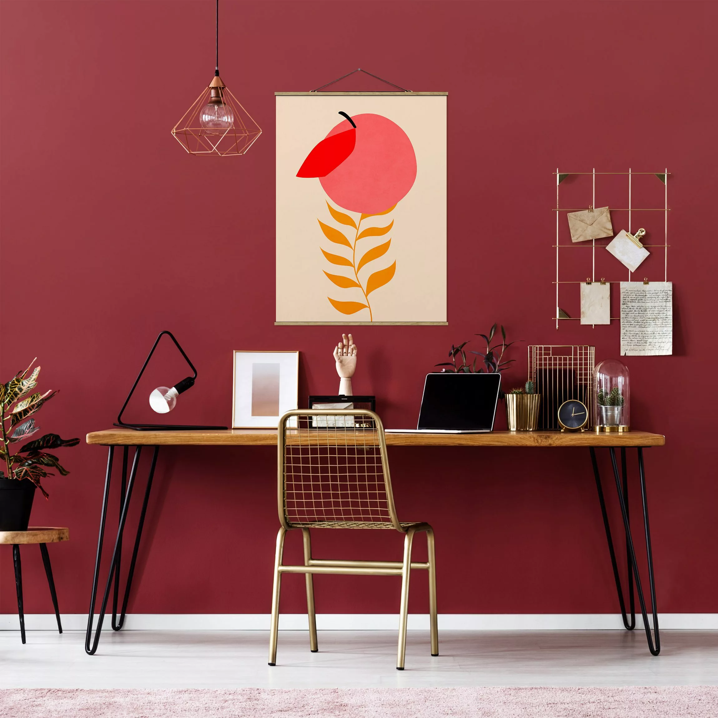 Stoffbild mit Posterleisten Pfirsichpflanze in Rosa günstig online kaufen