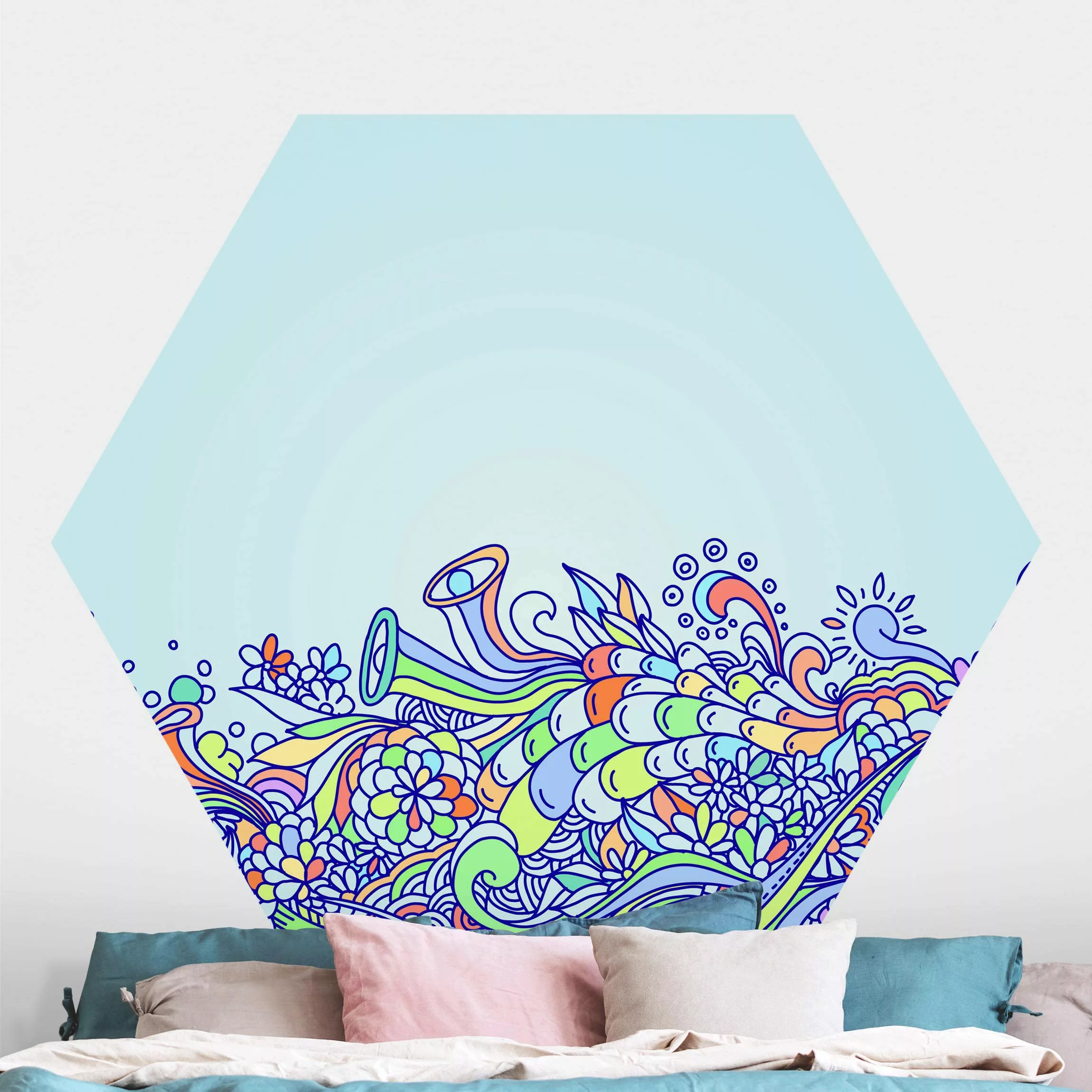 Hexagon Mustertapete selbstklebend Sommerlicher Blütentraum günstig online kaufen