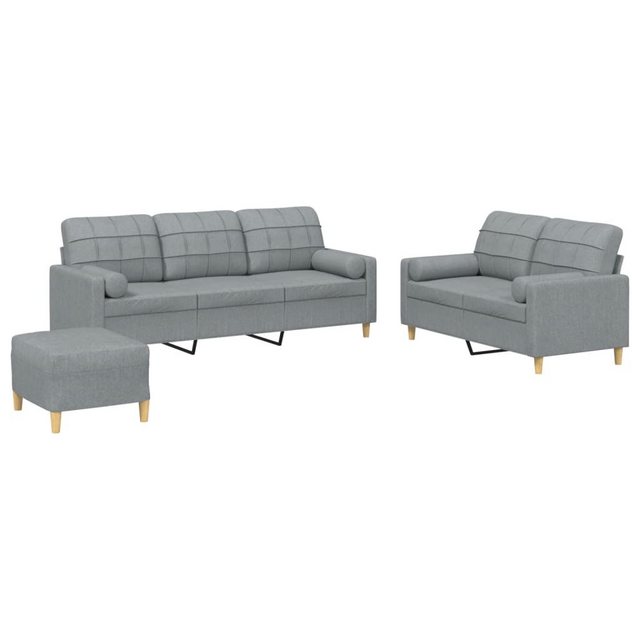 vidaXL Sofa Sofagarnitur mit Kissen Stoff, mit Zierkissen + Fußhocker, Hell günstig online kaufen