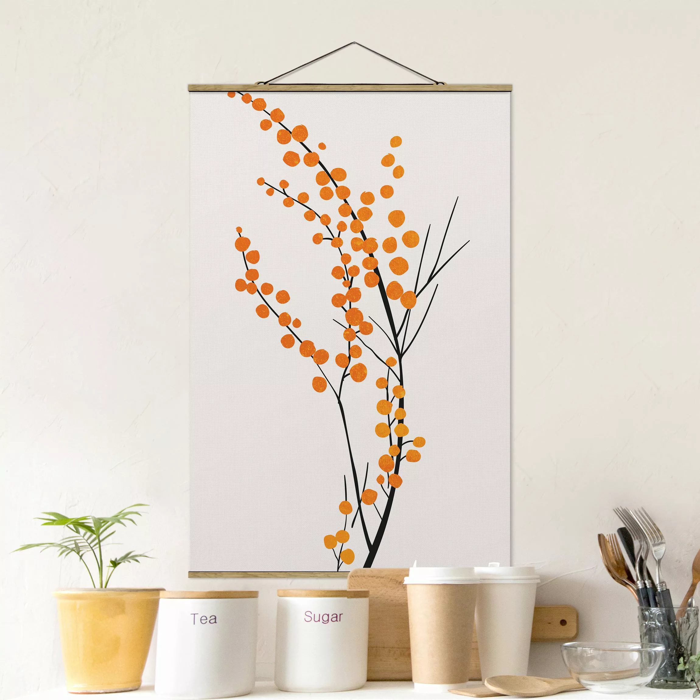 Stoffbild mit Posterleisten Grafische Pflanzenwelt - Beeren Orange günstig online kaufen