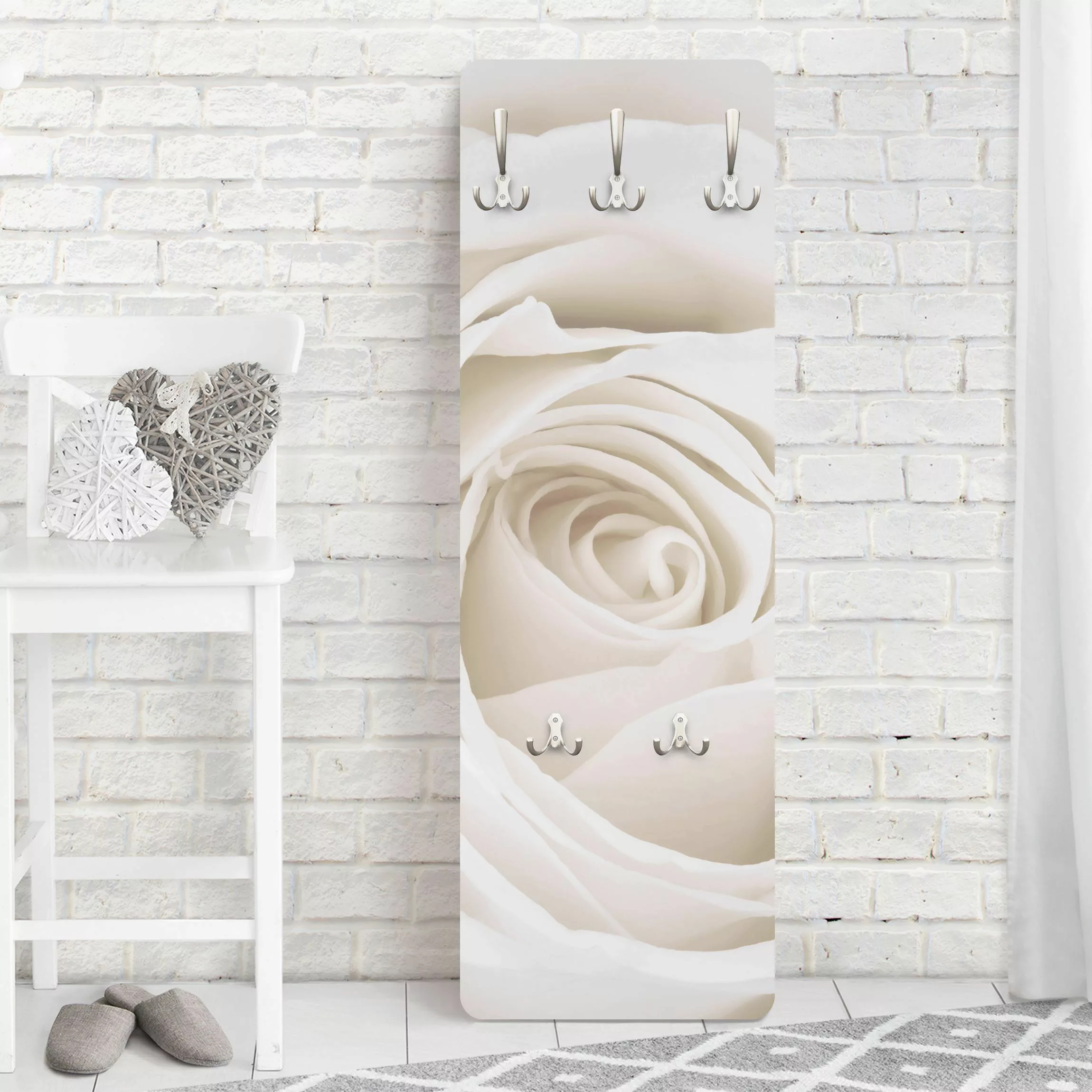 Wandgarderobe Holzpaneel Blumen Pretty White Rose günstig online kaufen