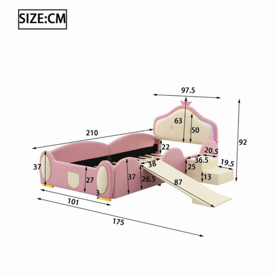 Ulife Kinderbett Polsterbett mit kleiner Rutsche und Treppe, PU, Rosa + Bei günstig online kaufen