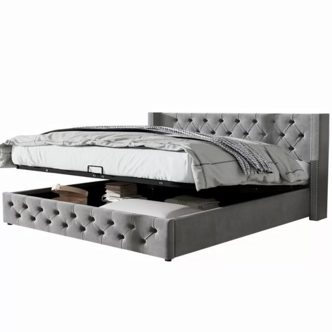 OKWISH Polsterbett Doppelbett Stauraumbett (Ohrenform Doppelte Nietenreihe günstig online kaufen