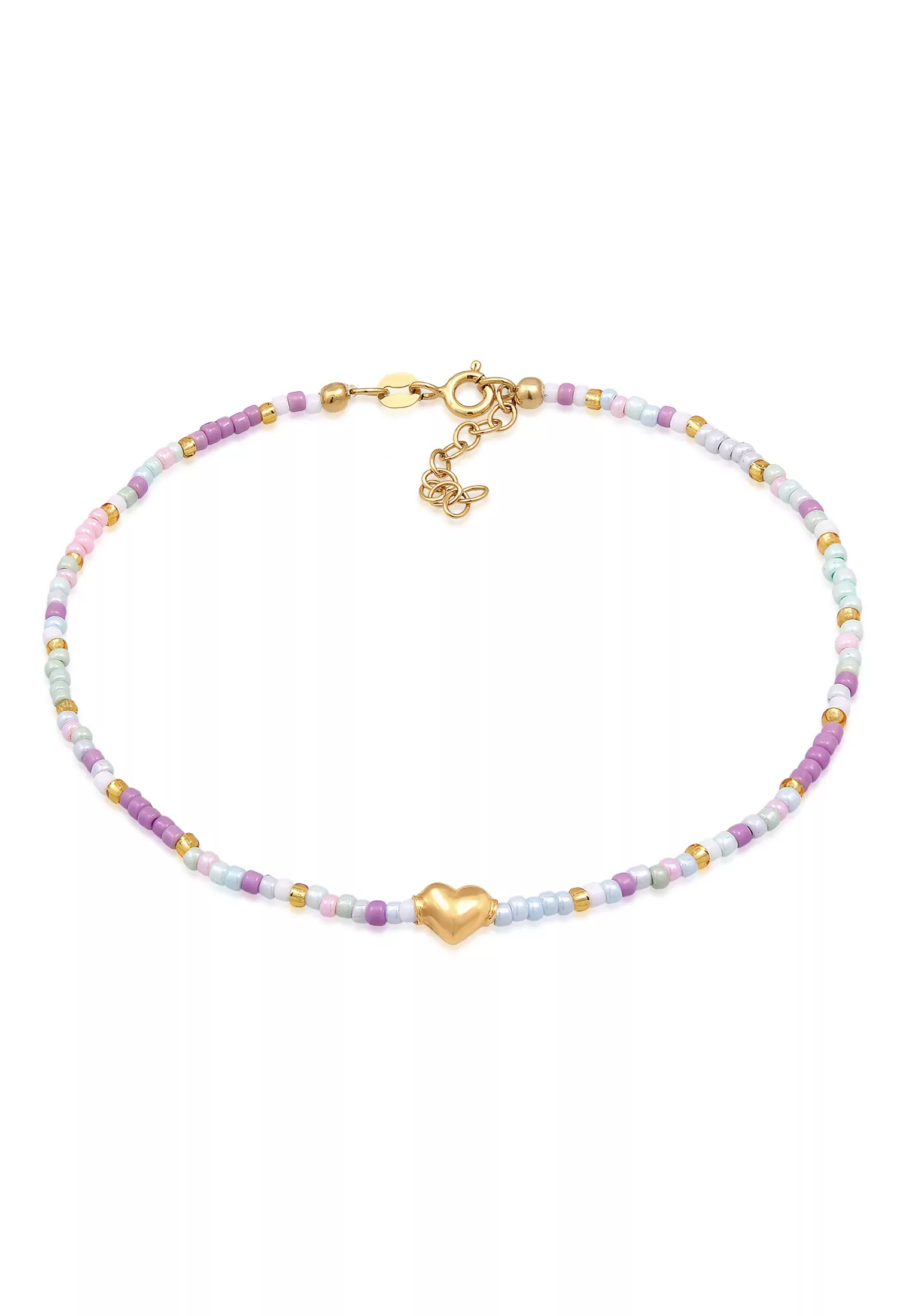 Elli Fußkette "Herz Glas Beads Sommer Style 925 Silber vergoldet" günstig online kaufen