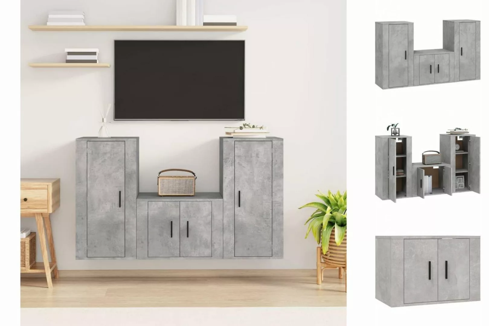 vidaXL TV-Schrank 3-tlg TV-Schrank-Set Betongrau Spanplatte TV-Lowboard Fer günstig online kaufen