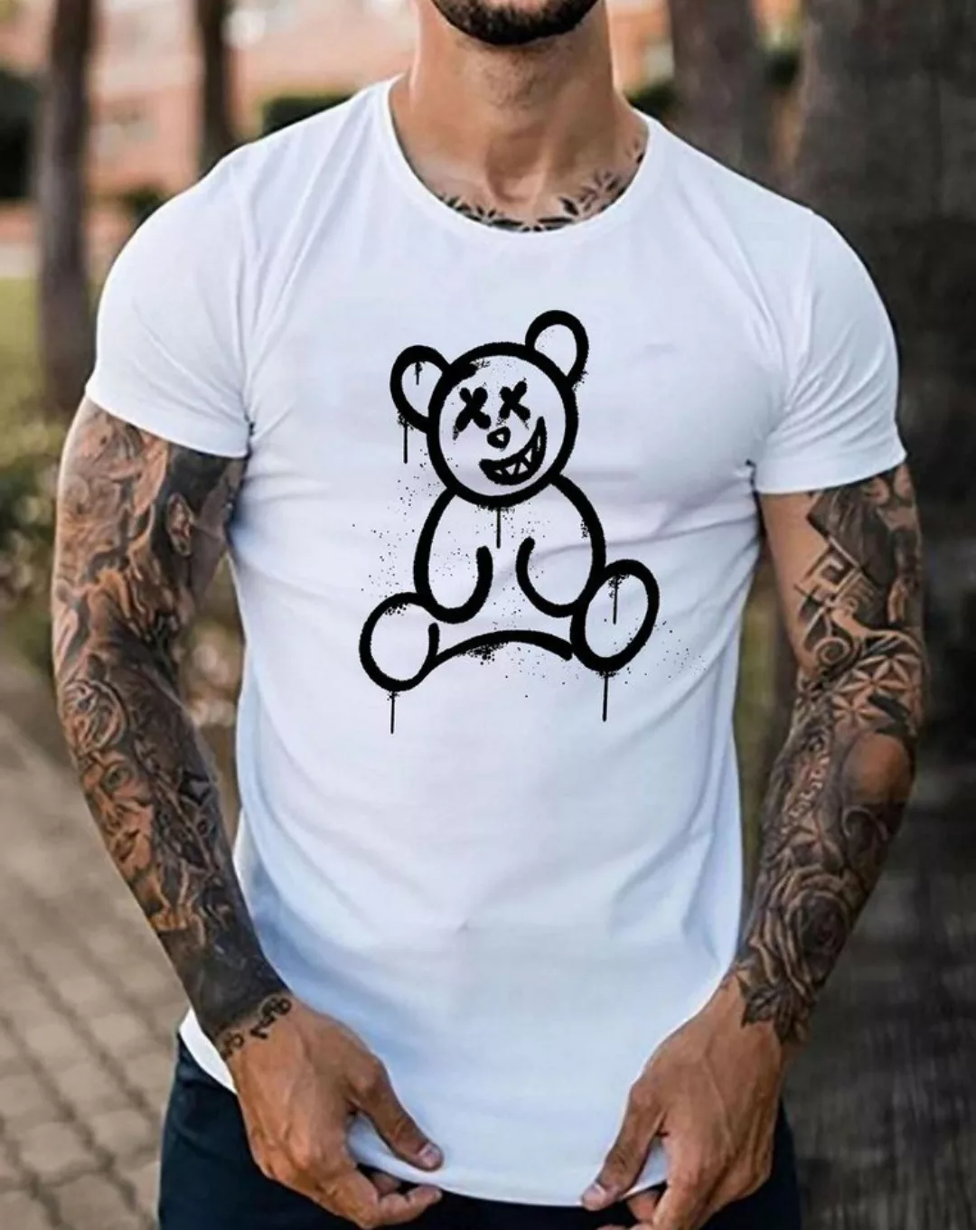 RMK T-Shirt Herren Shirt mit Bärendruck Bear Smiley aus Baumwolle günstig online kaufen