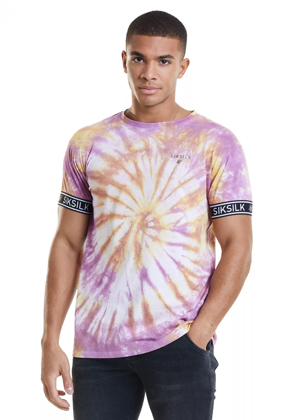 SikSilk Herren T-Shirt TIE DYE CUFF TEE SS-20253 Pink Yellow White Batik günstig online kaufen