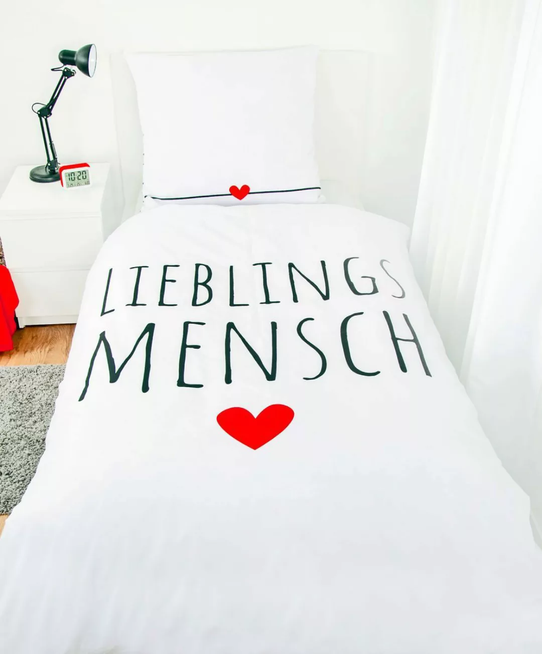 Herding Wendebettwäsche 135x200cm Lieblingsmensch Schriftzug, Renforcé, günstig online kaufen