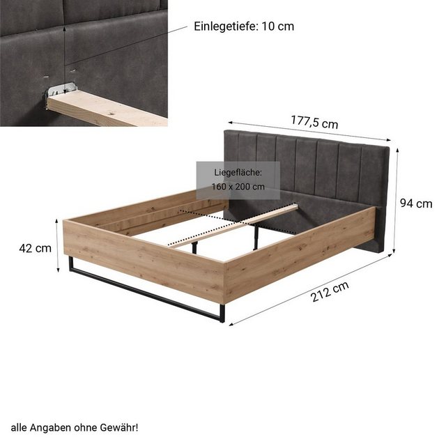 Homestyle4u Holzbett 160/180 x 200 cm Polsterbett Industrial inkl. Lattenro günstig online kaufen