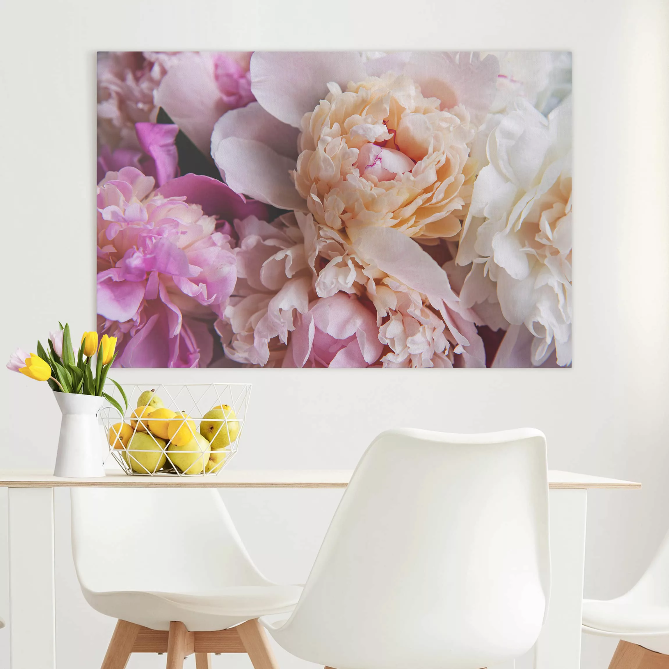 Leinwandbild Blumen - Querformat Blühende Pfingstrosen günstig online kaufen