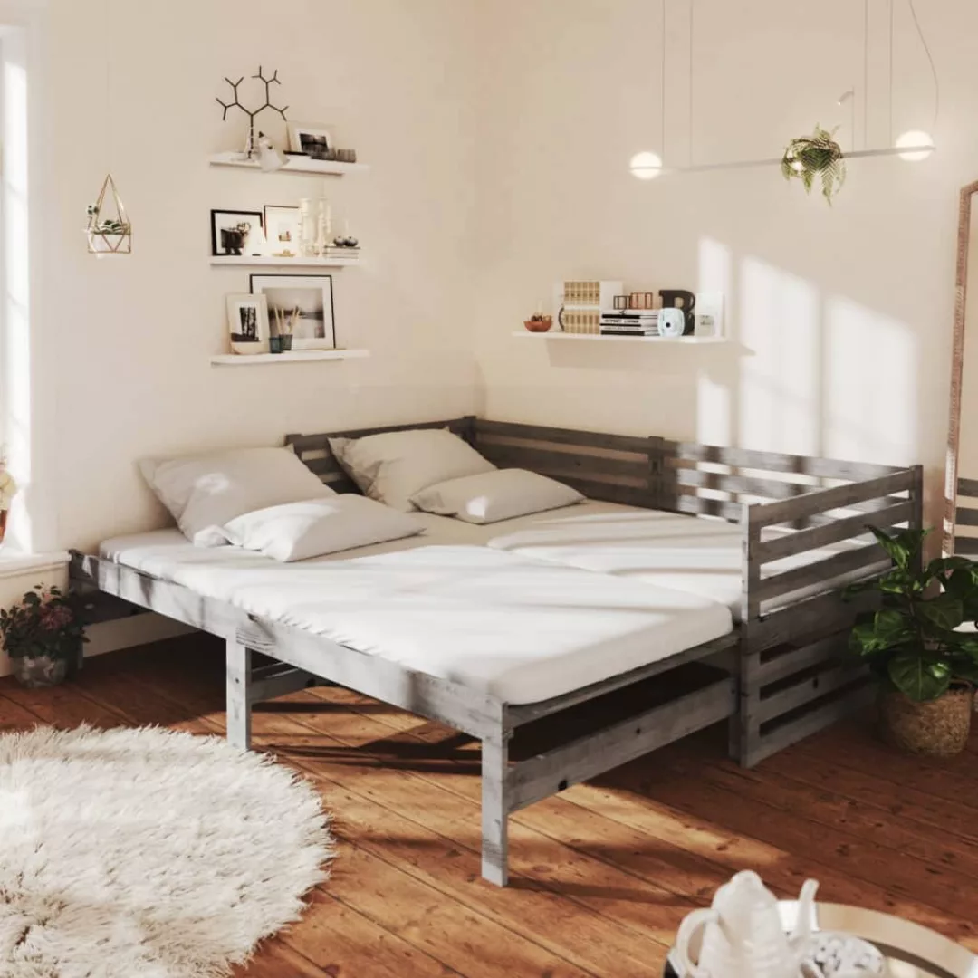 Tagesbett Ausziehbar Grau Kiefer Massivholz 2x(90x200) Cm günstig online kaufen
