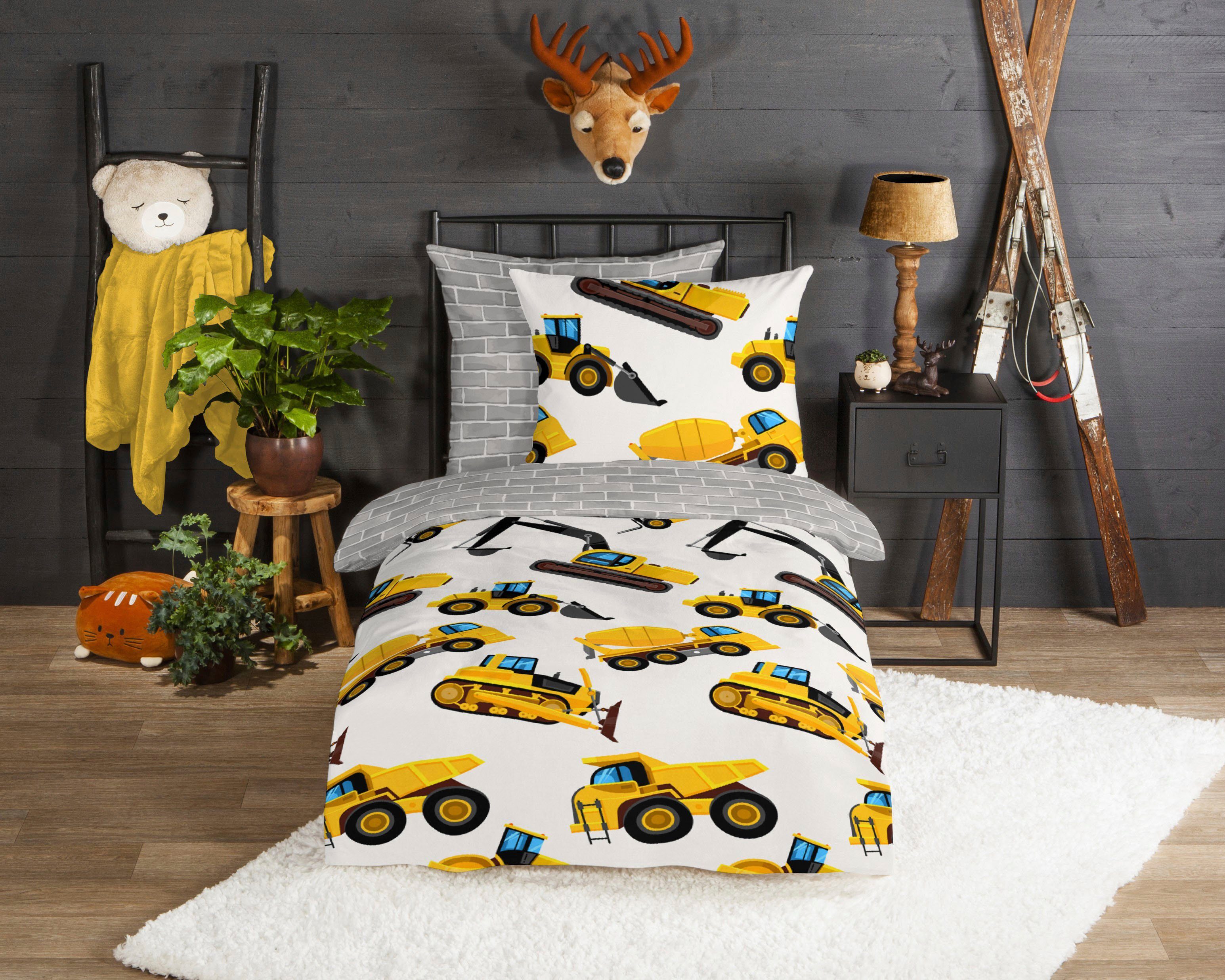 good morning Kinderbettwäsche »Dig«, Biber, 135x200, Weich, Warm, Reißversc günstig online kaufen