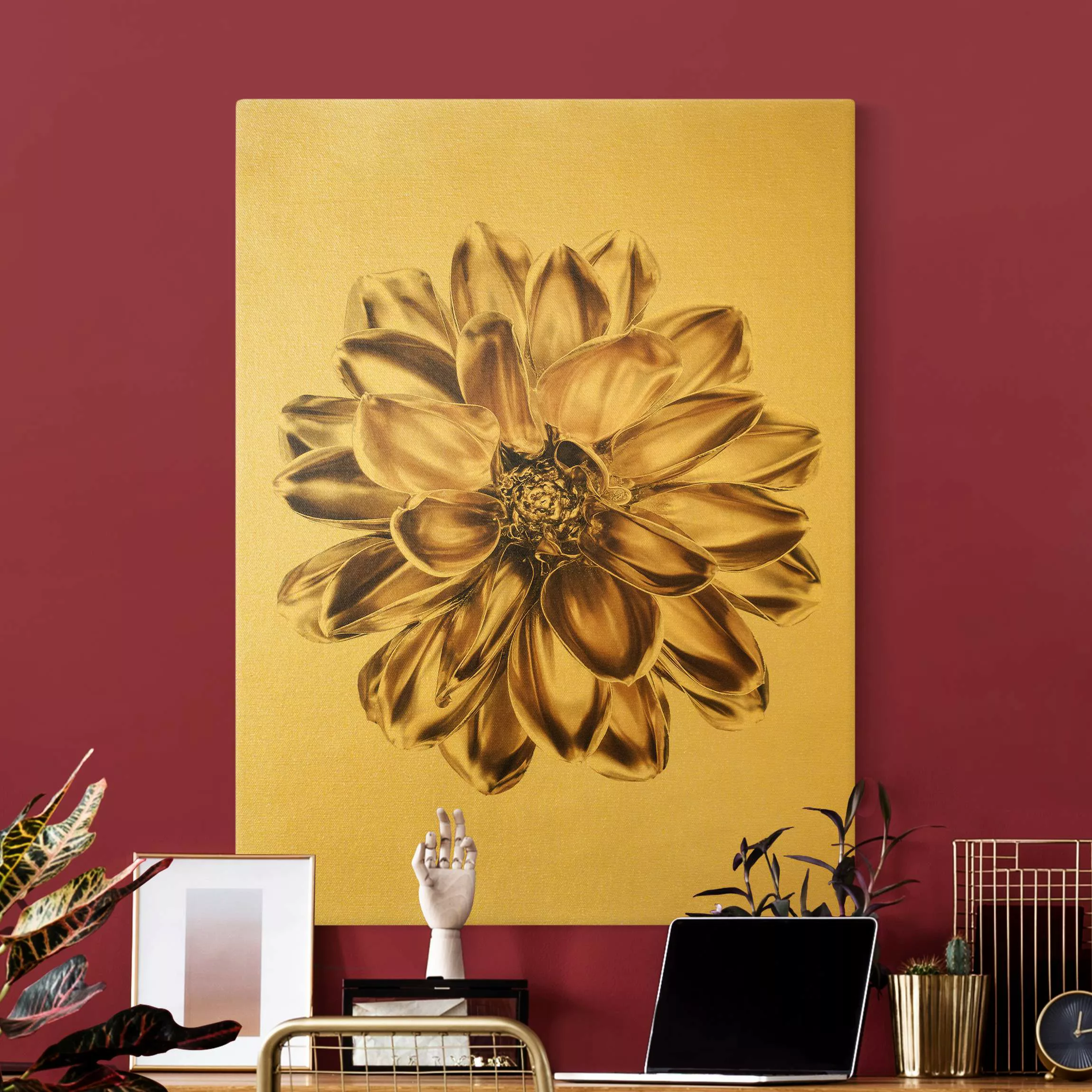 Leinwandbild Gold Dahlie Blume Gold Metallic günstig online kaufen