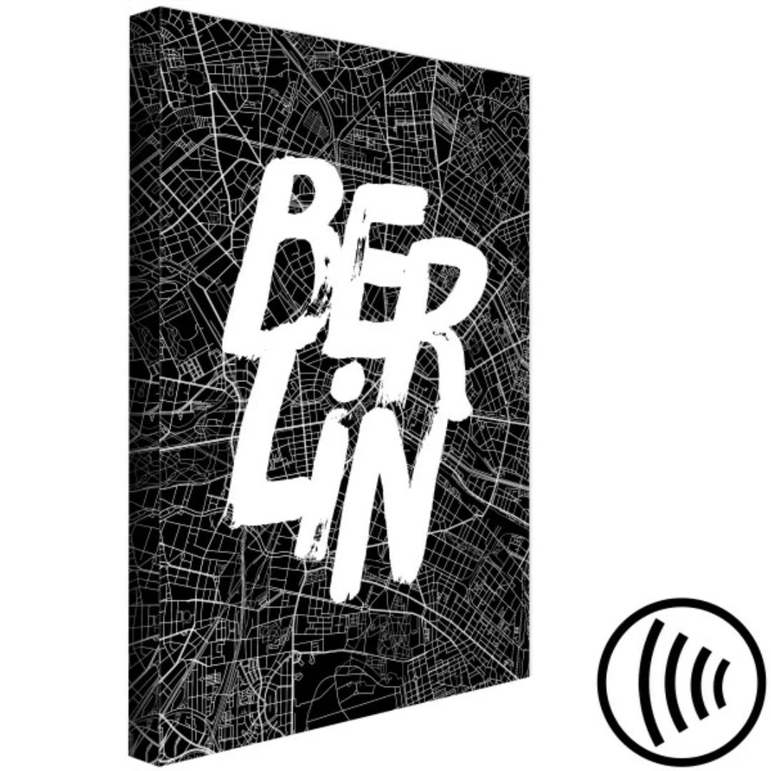 Bild auf Leinwand Stadtkarte von Berlin – Schwarz-Weiß-Grafik mit der Aufsc günstig online kaufen