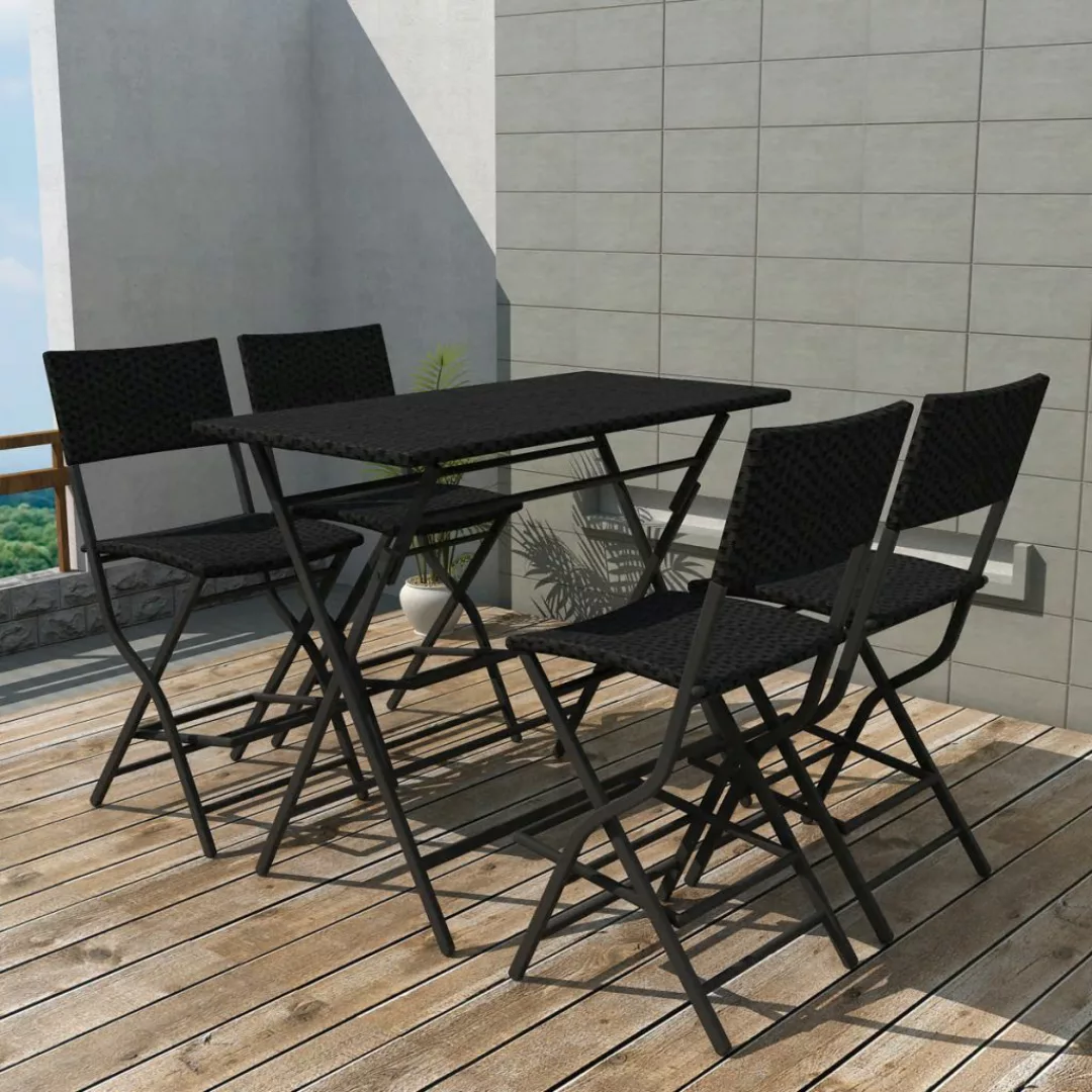 5-tlg. Garten-essgruppe Klappbar Stahl Poly Rattan Schwarz günstig online kaufen