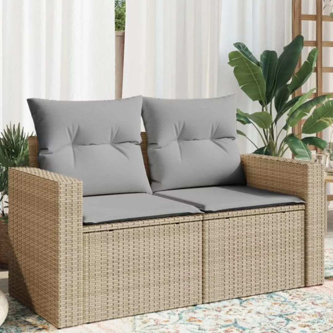 vidaXL Sofa Gartensofa mit Kissen 2-Sitzer Beige Poly Rattan günstig online kaufen