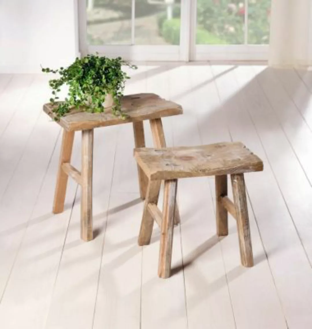 HOME Living Holz-Hocker Rustikal Sessel braun günstig online kaufen