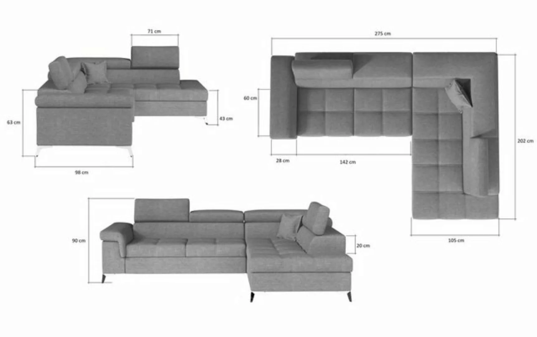 yourhouse24 Ecksofa Eridano L-form Schlafsofa Wohnlandschaft Links Rechts B günstig online kaufen