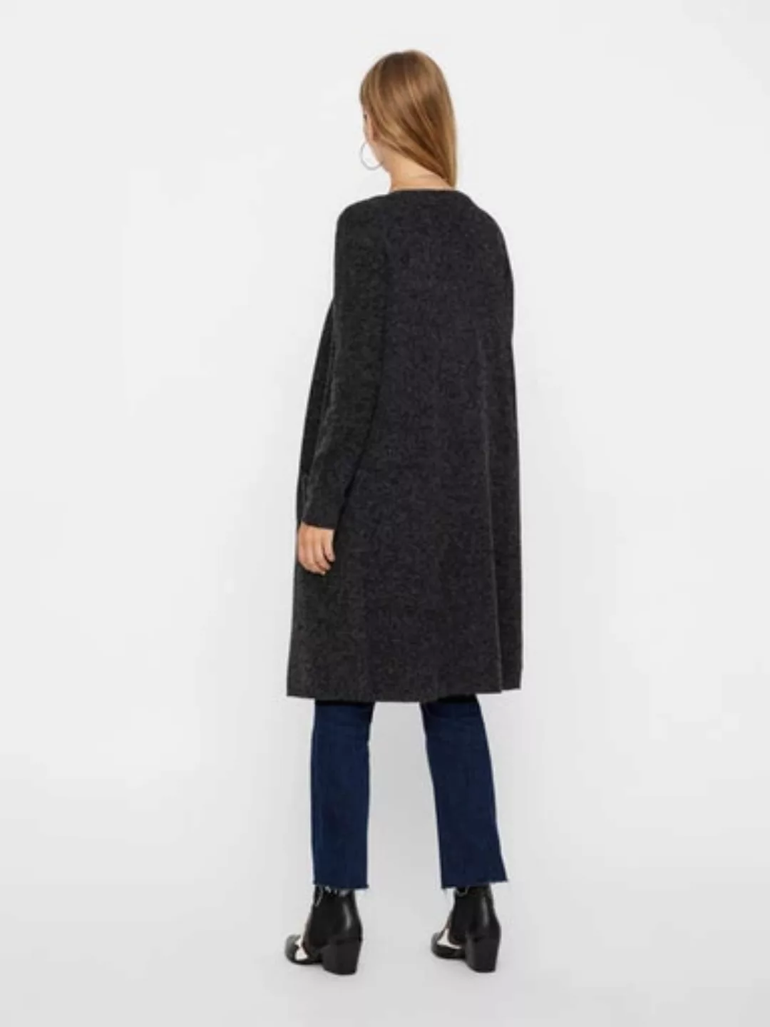 Vero Moda – Lang geschnittene Strickjacke in Anthrazit-Schwarz günstig online kaufen