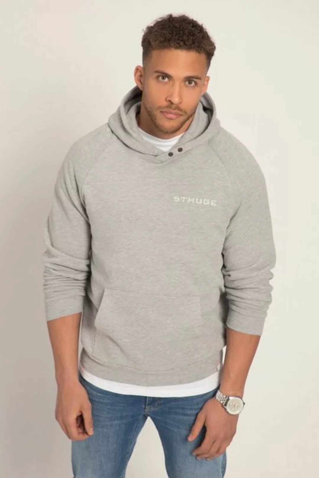 STHUGE Fleecejacke STHUGE Hoodie OEKO-TEX Melange-Sweat Brustprint günstig online kaufen