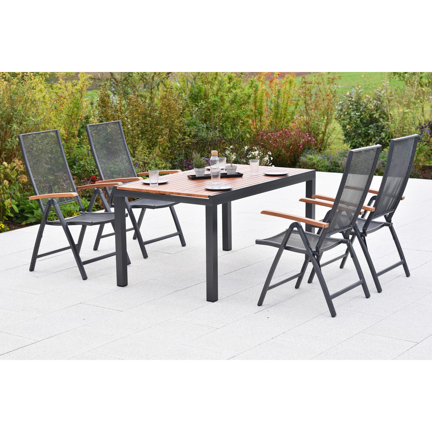 Merxx Thasos Set 5-tlg. 4 Klappsessel Gartentisch Ausziehbar 150 (200) x 90 günstig online kaufen