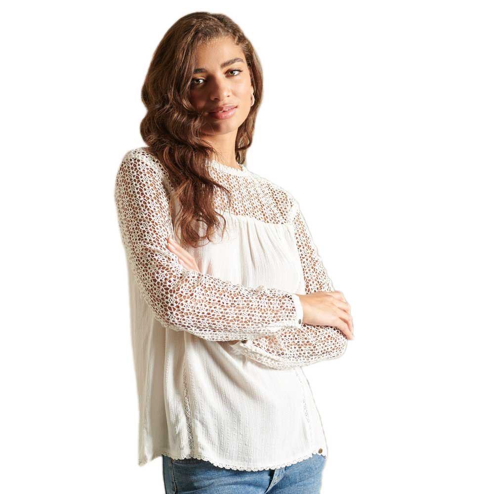 Superdry Woven Lace Langarm-t-shirt XS Off White günstig online kaufen